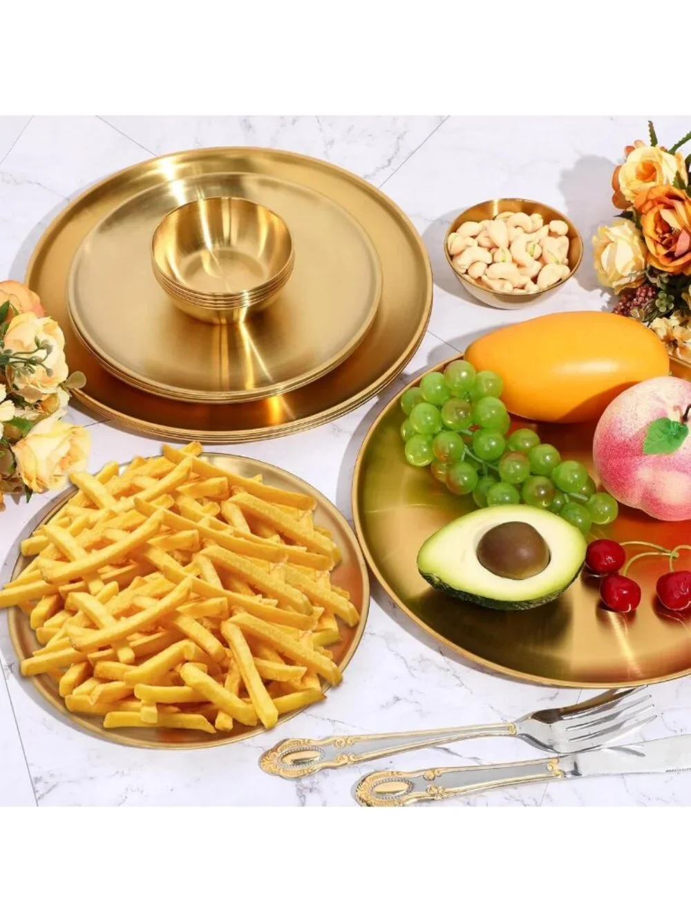 Elegant Gold Stainless Steel 18-Piece Dinnerware Set - Large Plates & Utensils